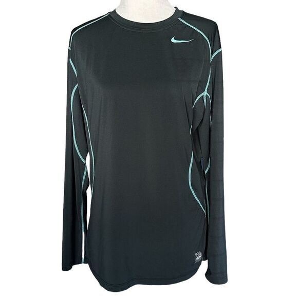 Nike Pro Dri Fit Fitted Black Athletic Workout Long Sleeved Jersey Shirt - Picture 1 of 5